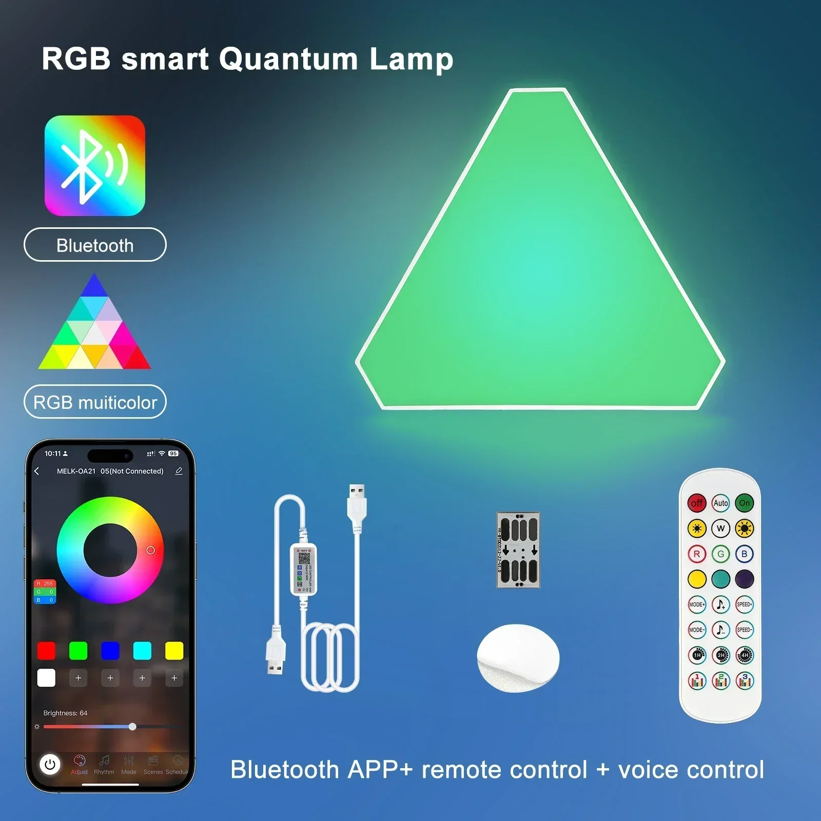 12 pezzi 5V Bluetooth LED Triangolo Quantum Atmosphere Lights Lampade da parete RGB intelligenti Controllo APP per giochi, camera da letto e decorazioni per la casa