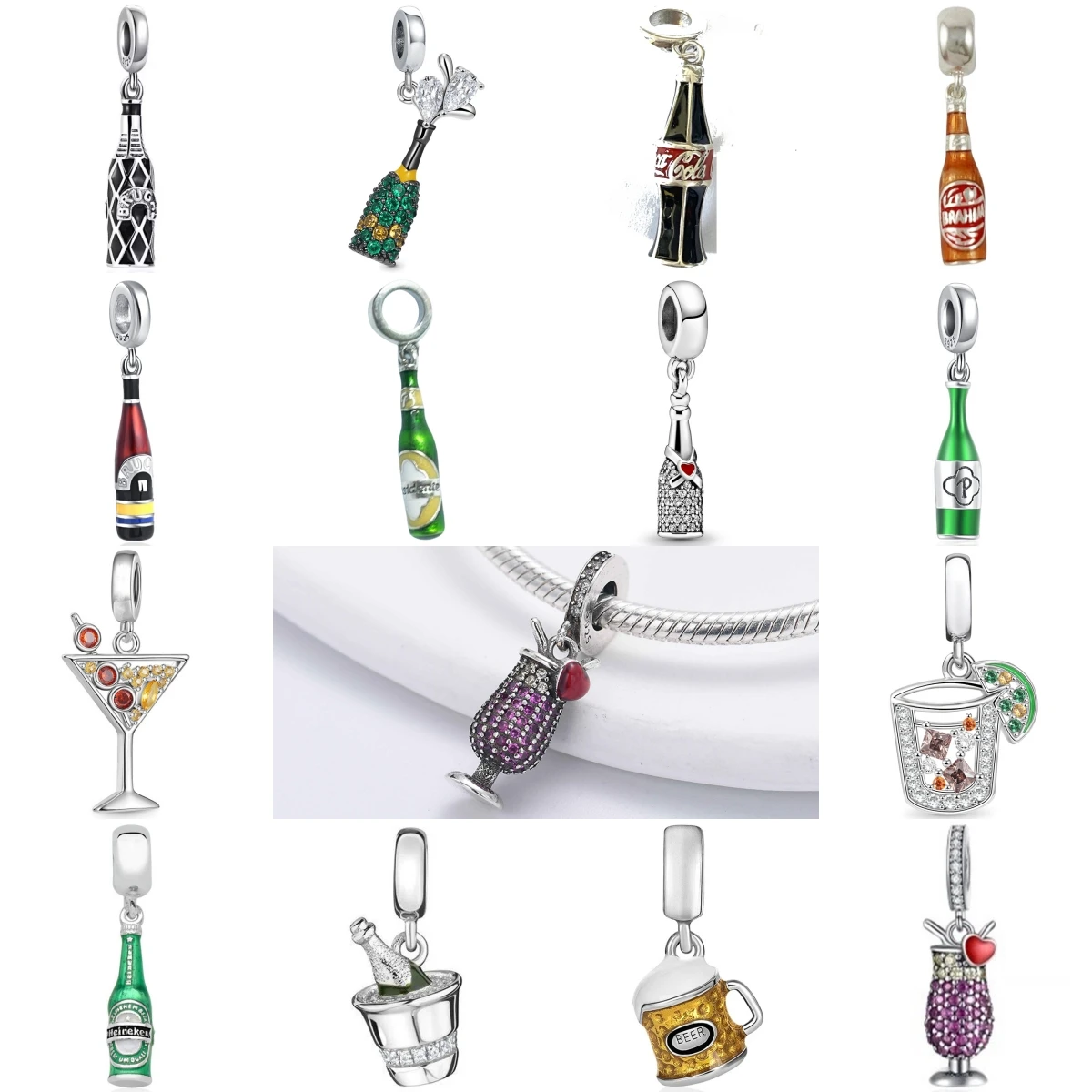 New Beautiful 925 Silver Summer Drink Series Beer Pendant Fi
