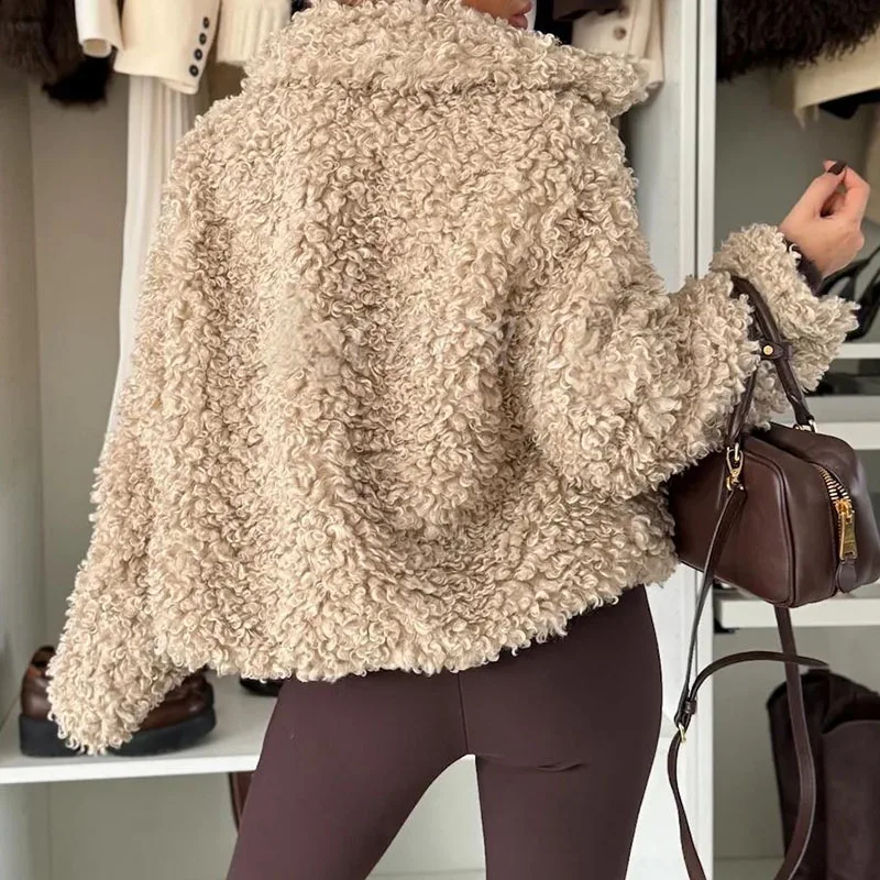 

Casual Long Sleeve Button Solid Color Jacket Autumn Winter Fashion Comfortable Coat Women Elegant Lapel Collar Loose Outerwear