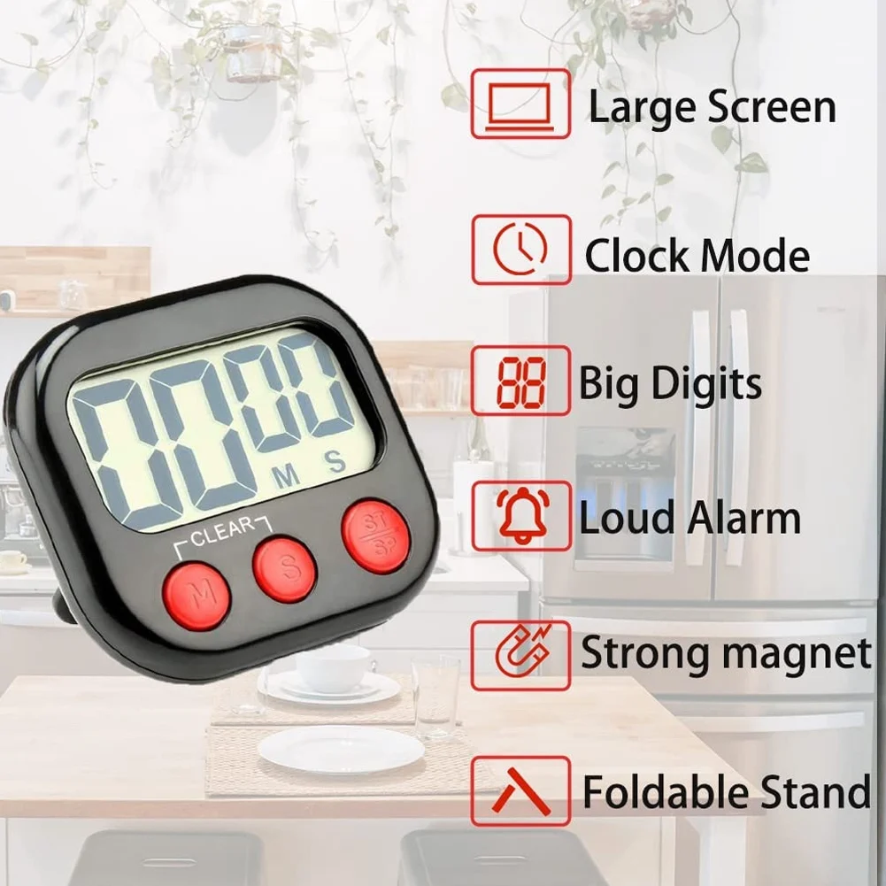 Kitchen Timer, Digital Visual Timer Magnetic Clock Stopwatch Countdown Timer, Large LCD Screen Display for Cooking