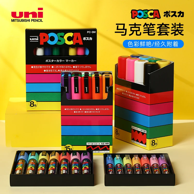 Uni Posca Paint Marker Pen Set PC-3M 5M 8K 17K 7/8/15/16/28/40/48 Colors Drawing Painting Art Poster Advertising Graffiti Pen