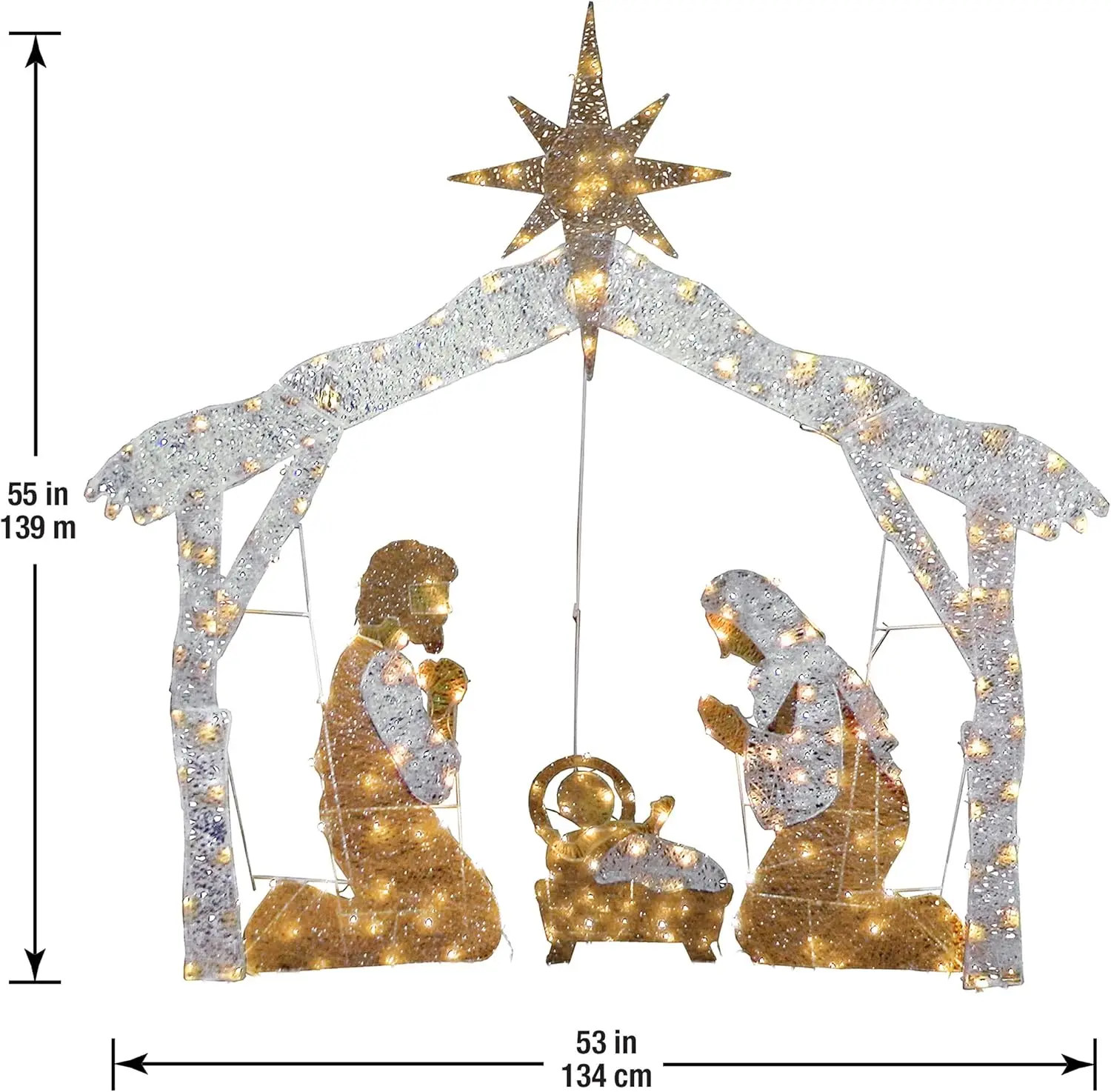 Albero di Natale artificiale preilluminato da 4,5 piedi con luci LED bianche, presepe e paletti