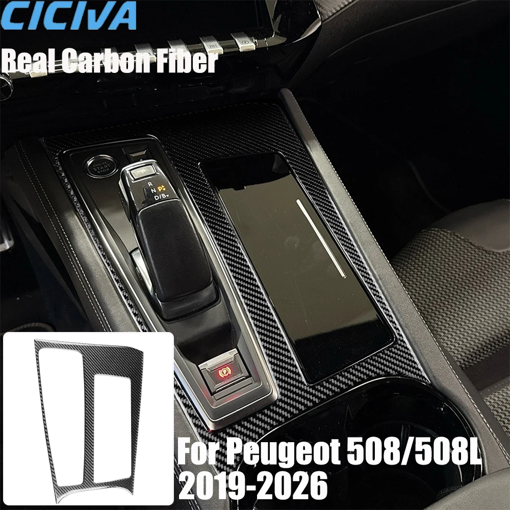 

Real Carbon Fiber Car Accessories Gear Shift Cover Soft Sticker For Peugeot 508/508L 2019 2020 2021 2022 2023 2024 2025 2026