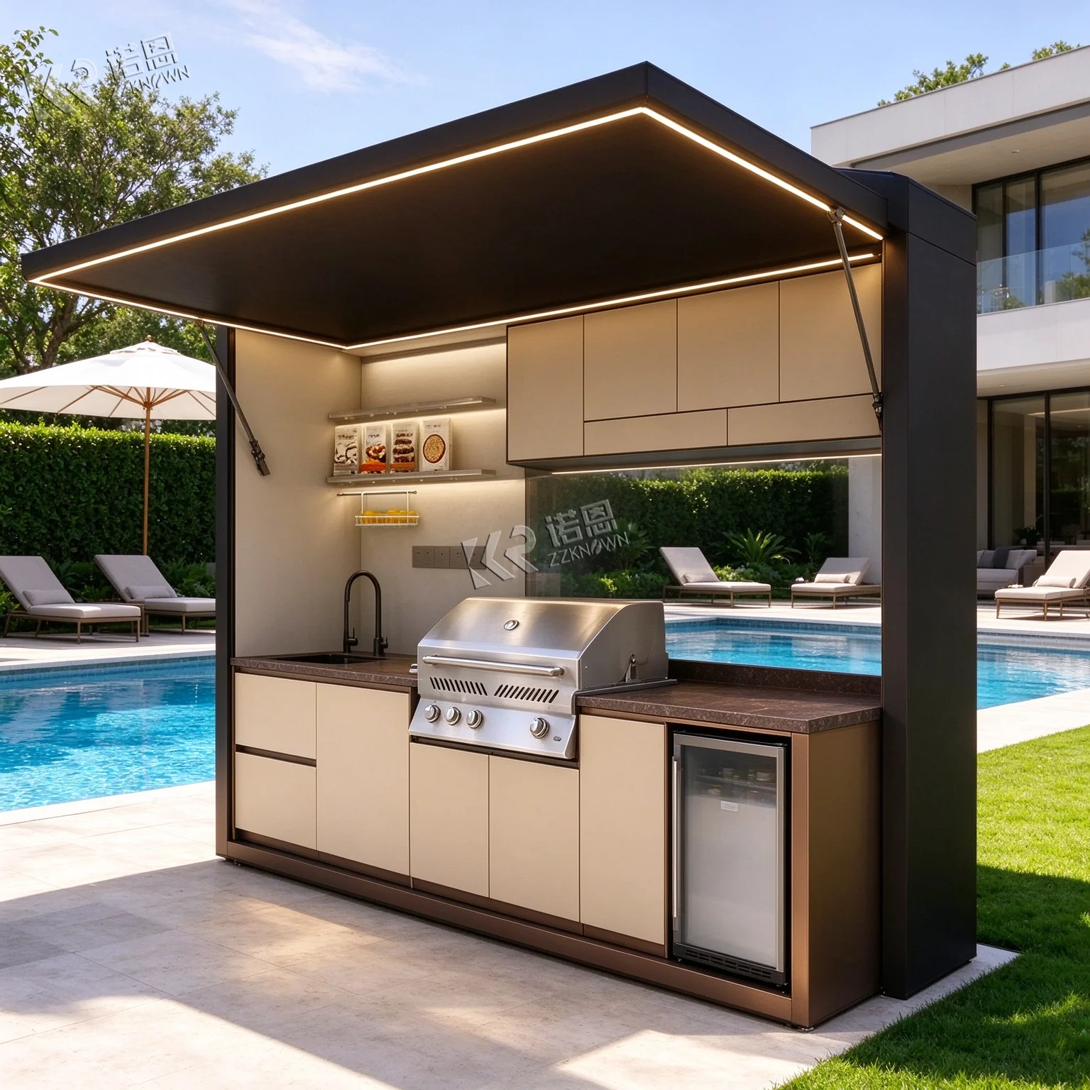 Stable Modern Outdoor Kitchen For Juicy Turkey Breast Barbecuing Outdoor Kitchen