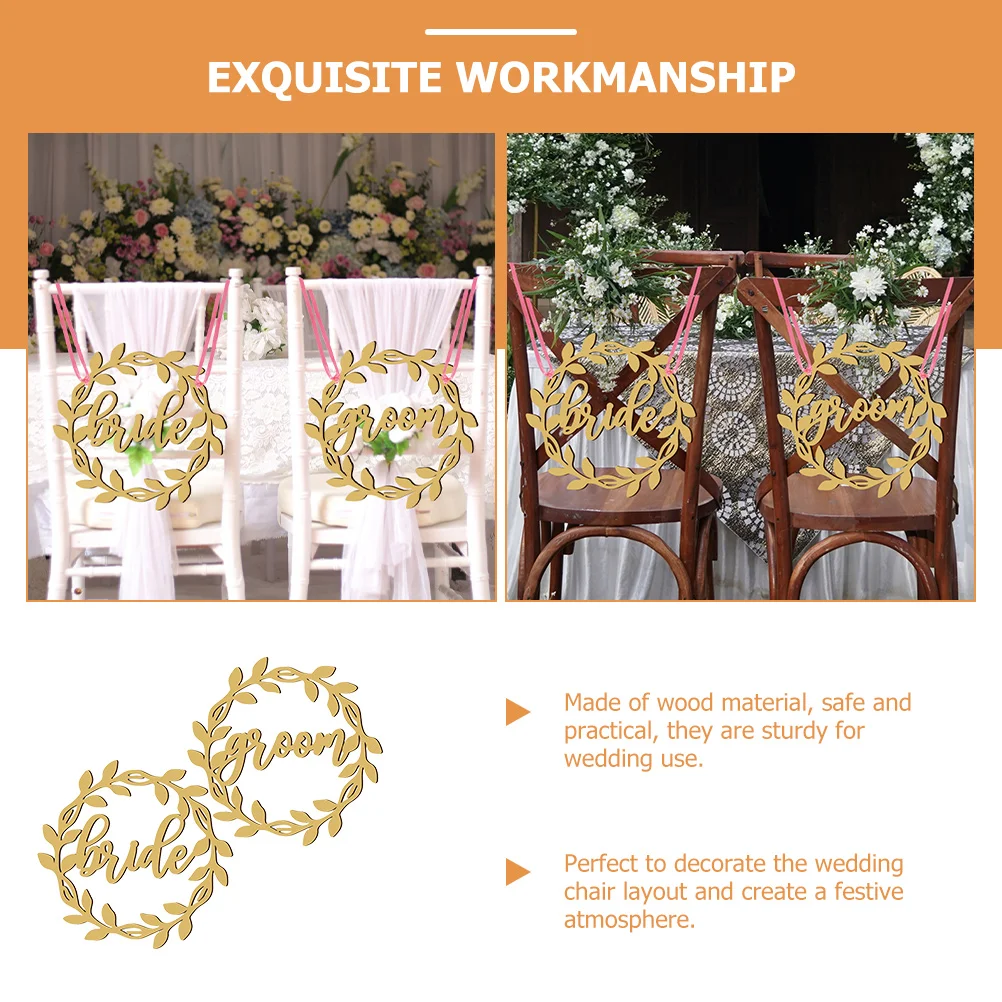 

1 set Wedding Chair Decoration Bride Groom Chairs Rustic Signs Seat Decorations Wood Material Craftsmanship Reusable Long Term