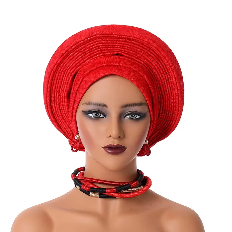 Already Made Women's Auto Gele Female Head Wraps Nigeria Head Ties Wedding Party Headgear Elegant African Headtie Turban 2024