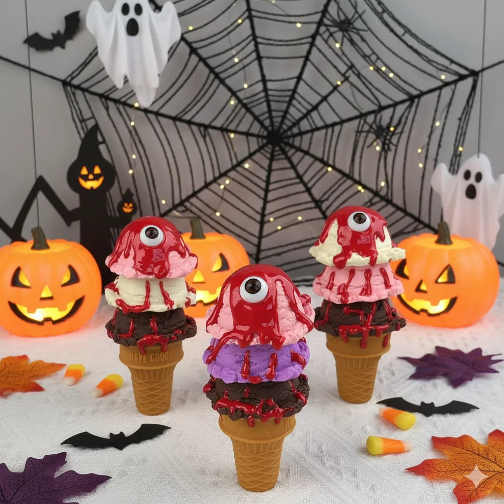 

Artificial Ice Cream Fake Eyeball Decor Creepy Carnival, Evil Circus Dessert Model Lifelike Design