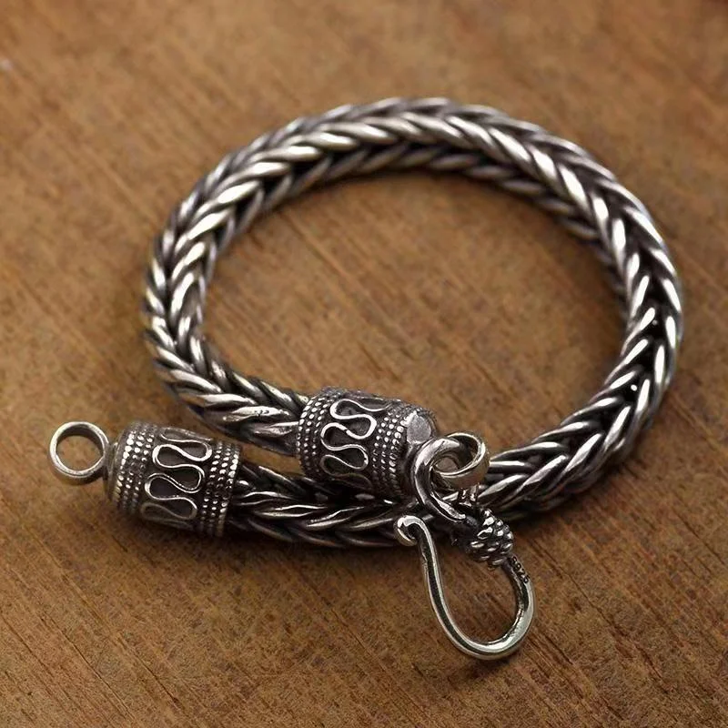 S925 Thai Silver Bracelet Men's Bully Handmade Chain Silver Jewelry Fashionable Unique Bracelet Birthday Gift Wholesale