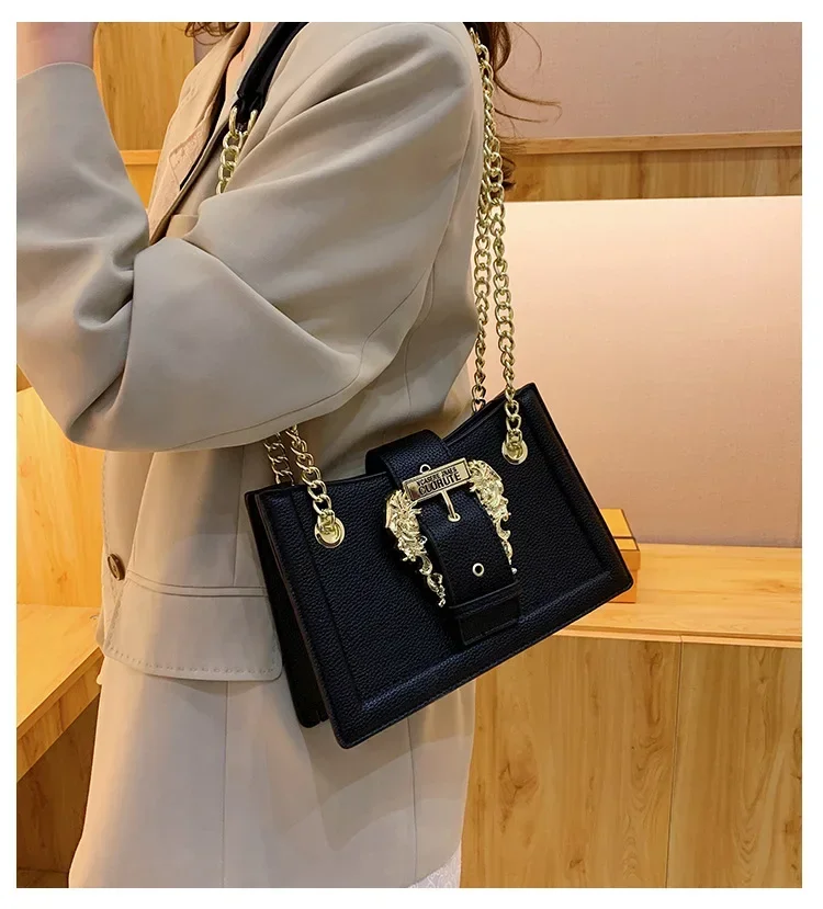 

2025 Lock-Clasp Square Bag for Women, Chain Strap Crossbody Shoulder Bag - Chic Top Handle Tote & Versatile Day-to-Night Purse