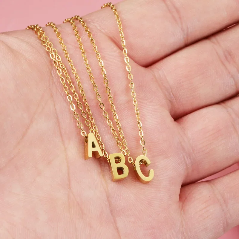 Fashion Tiny Initial Necklace Gold Silver Color Stainless Steel Necklace for Women A-Z Letter Choker Chain Pendant Jewelry Gift