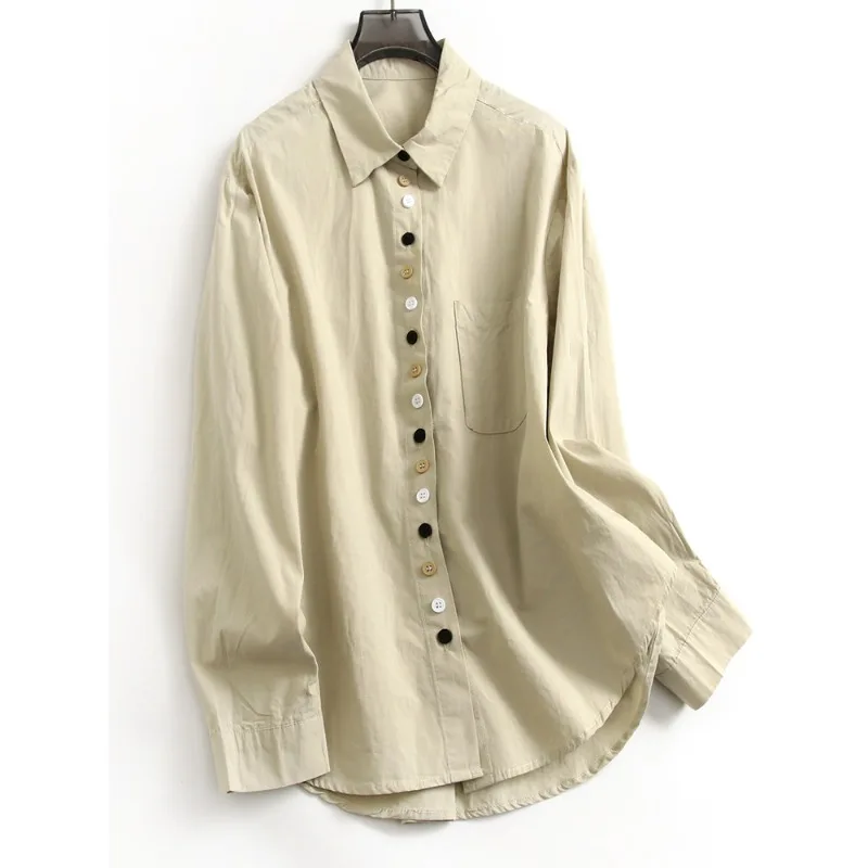 

SuperAen Contrasting Buttons Loose Lapels 2026 Spring New Casual Long-sleeved Casual Women's Shirt