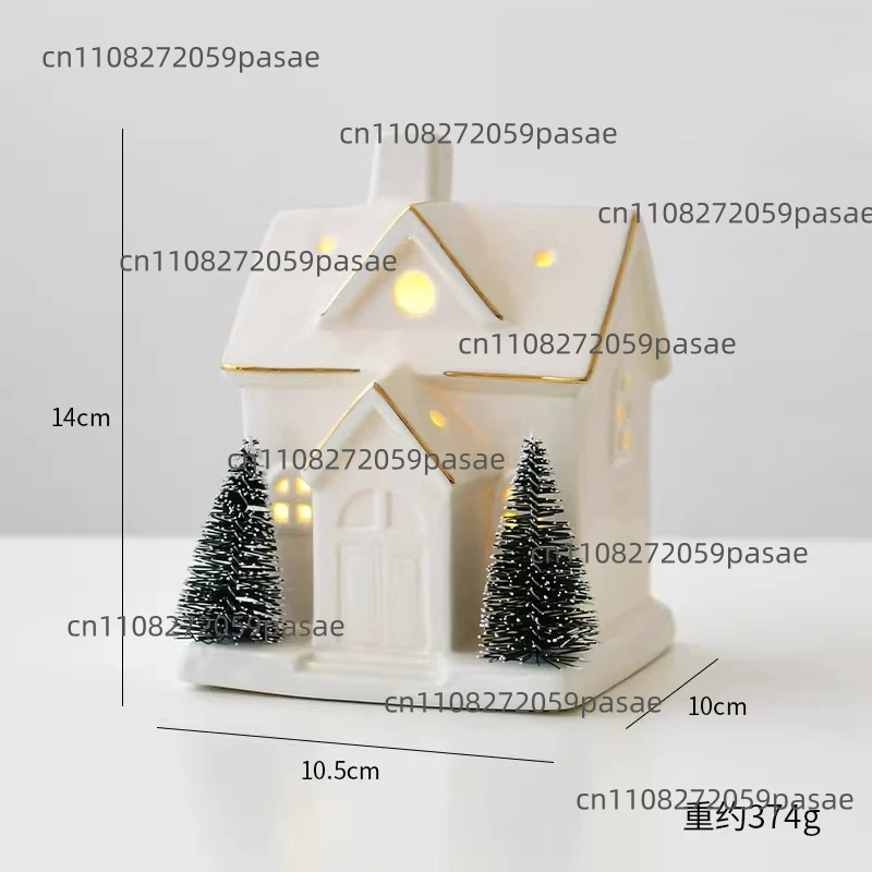 Creative LED Christmas Tree House Ceramic Ornament: Snow House Miniature Scene Decoration