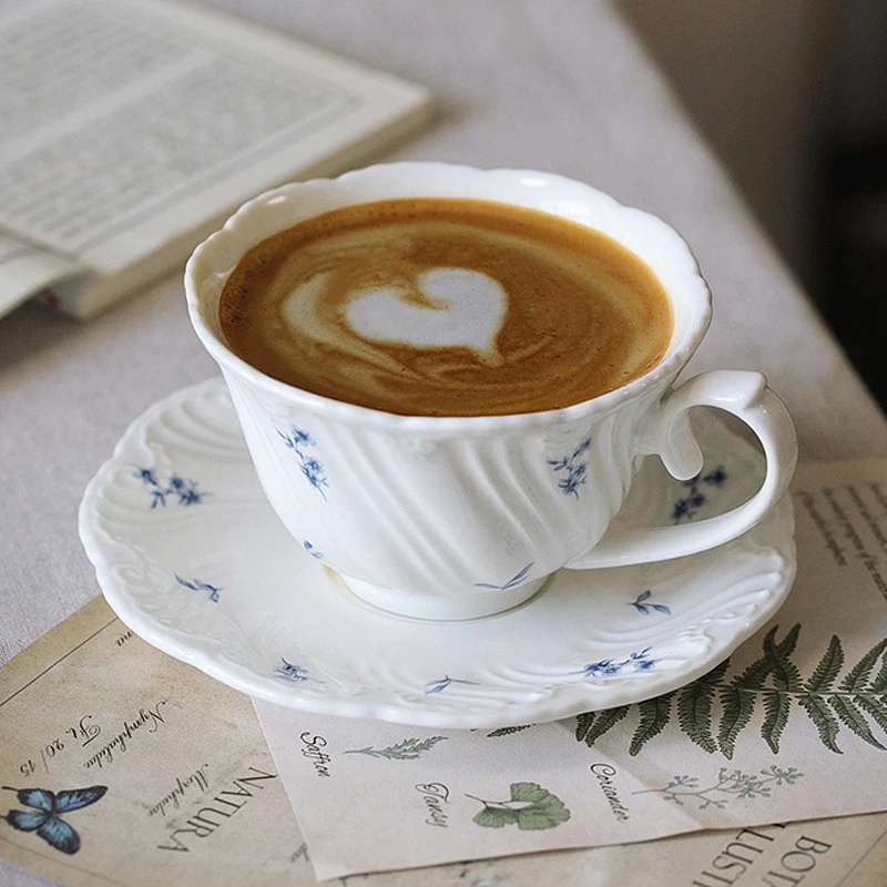 Ceramic Plate Blue Floral Coffee Cup and Saucer Round Pretty Plate Steak Spaghetti Salad Vegetable Breakfast Tableware Dishes