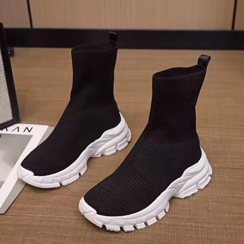 

Women High-top Elastic Sock Shoes 2025 Spring Autumn Knitted Breathable Single Shoes Female Fashion Casual Sports Elastic Boots