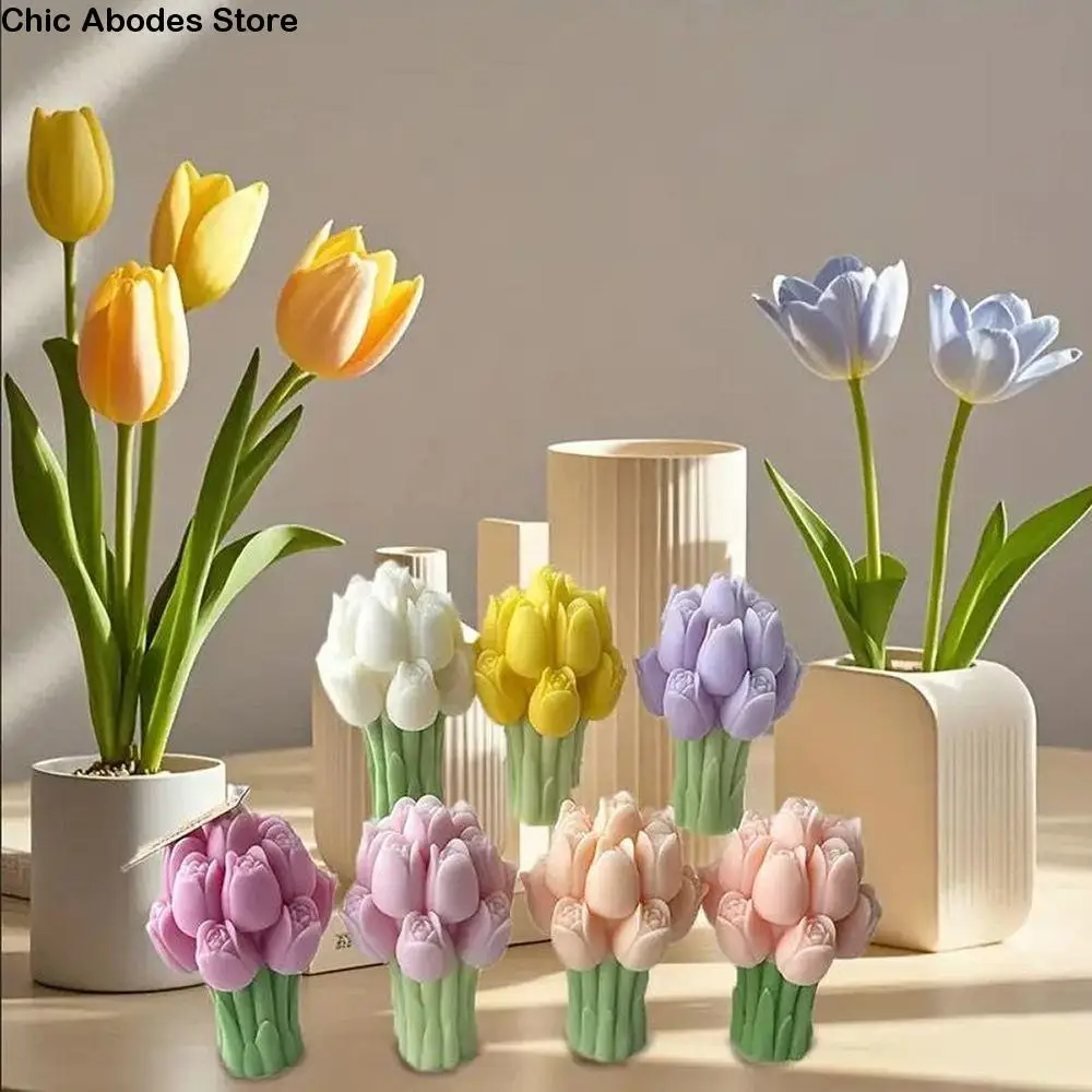 

Reusable Tulip Bouquet Candle Molds Flexible Silicone DIY Handmade Silicone Soap Mold 3D Soap Craft Soap Making Mold