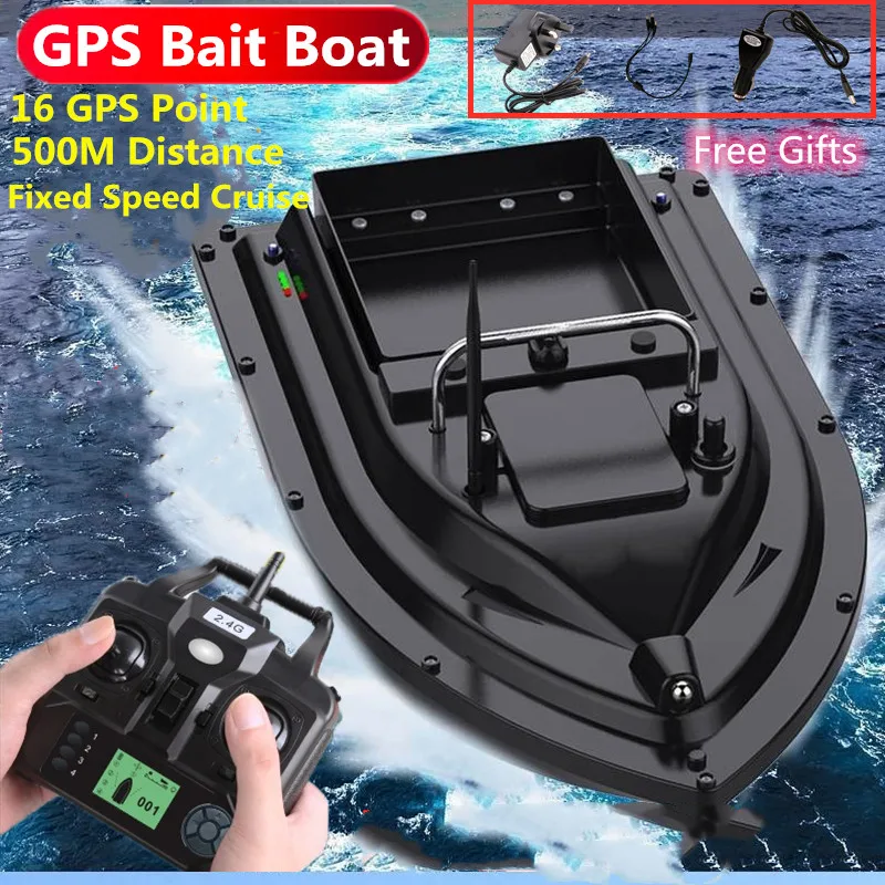 16 Point GPS Fishing Bait Boat Large Hopper Fixed Speed Cruise 500M Control Distance 2KG Load Bait Boat RC Nesting Boat Toy Gift