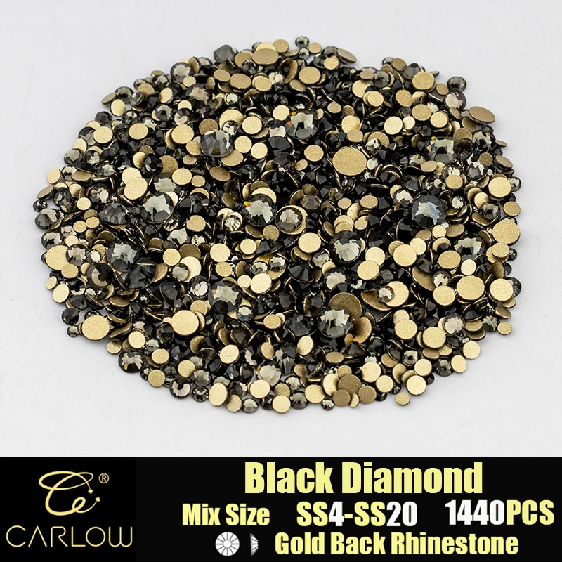 CARLOW 1440Pcs High Quality Mix Size SS4-SS20 Mix Size Rhinestones Gold Back Stones Nail Art DIY Crafts Decoration JD-003