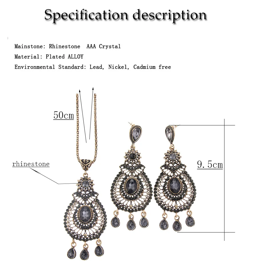 Sunspicems Vintage Turkish Jewelry Sets Big Earring Necklace For Women Retro Gold Color Bohemia Ear Pendants Chocker Sets Gift