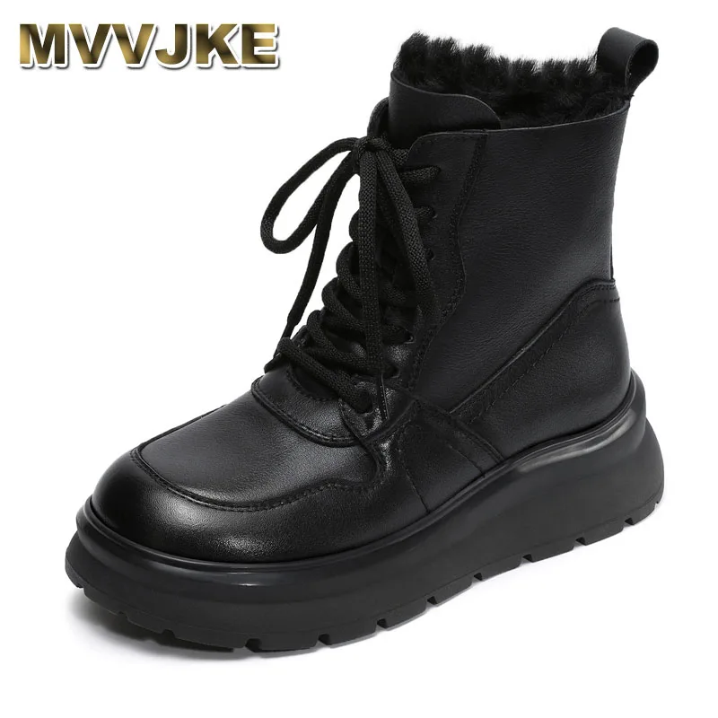 

Design Retro Style Boots Women Winter Flat Platform Warm Ankle Snow Boots Ladies Genuine Leather Thick Sole Shoes