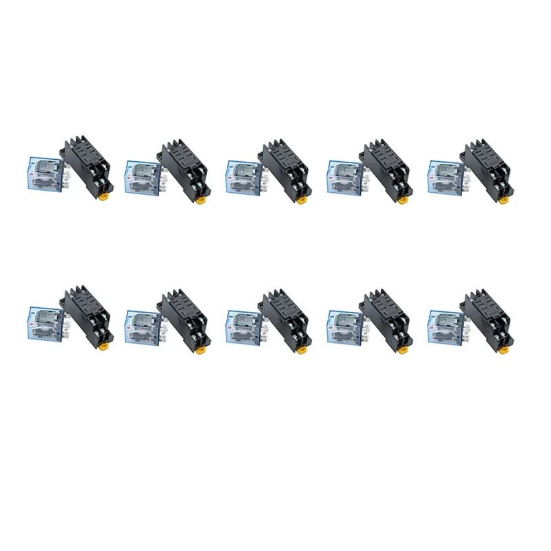 AED6-10Pc MY4NJ 14PIN 4DPDT Electronic Mini Electromagnetic Relay 5A Coil With PYF14A Socket Base