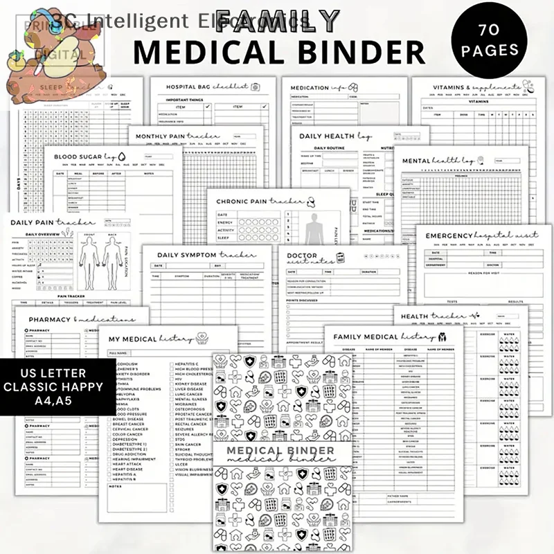 Family Medical Binder Planner Notebook Healthcare Organizer For Adults Medical Planner Bundle Health Binder Doctor Visit Notes