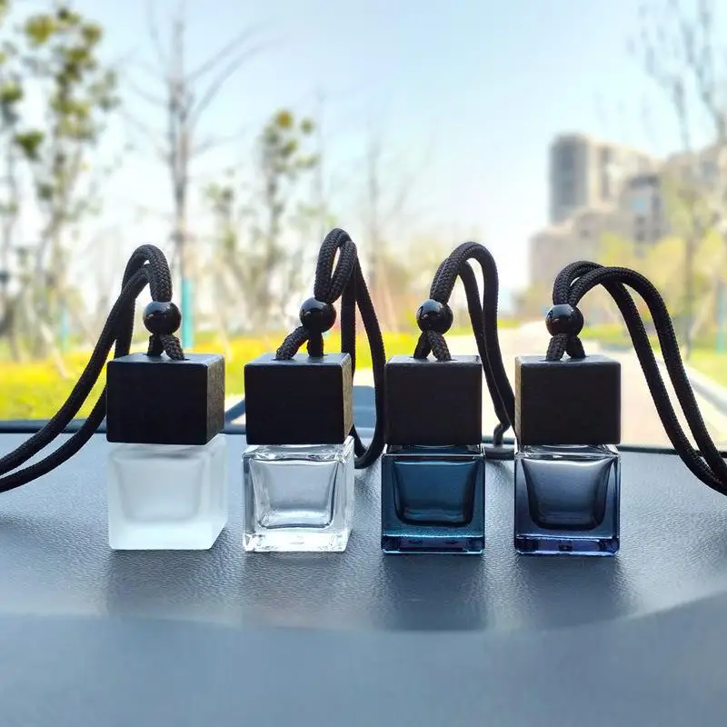 Empty Glass Perfume Bottle Pendant for Car - Black-Covered Mounted Fragrance Diffuser Square Design