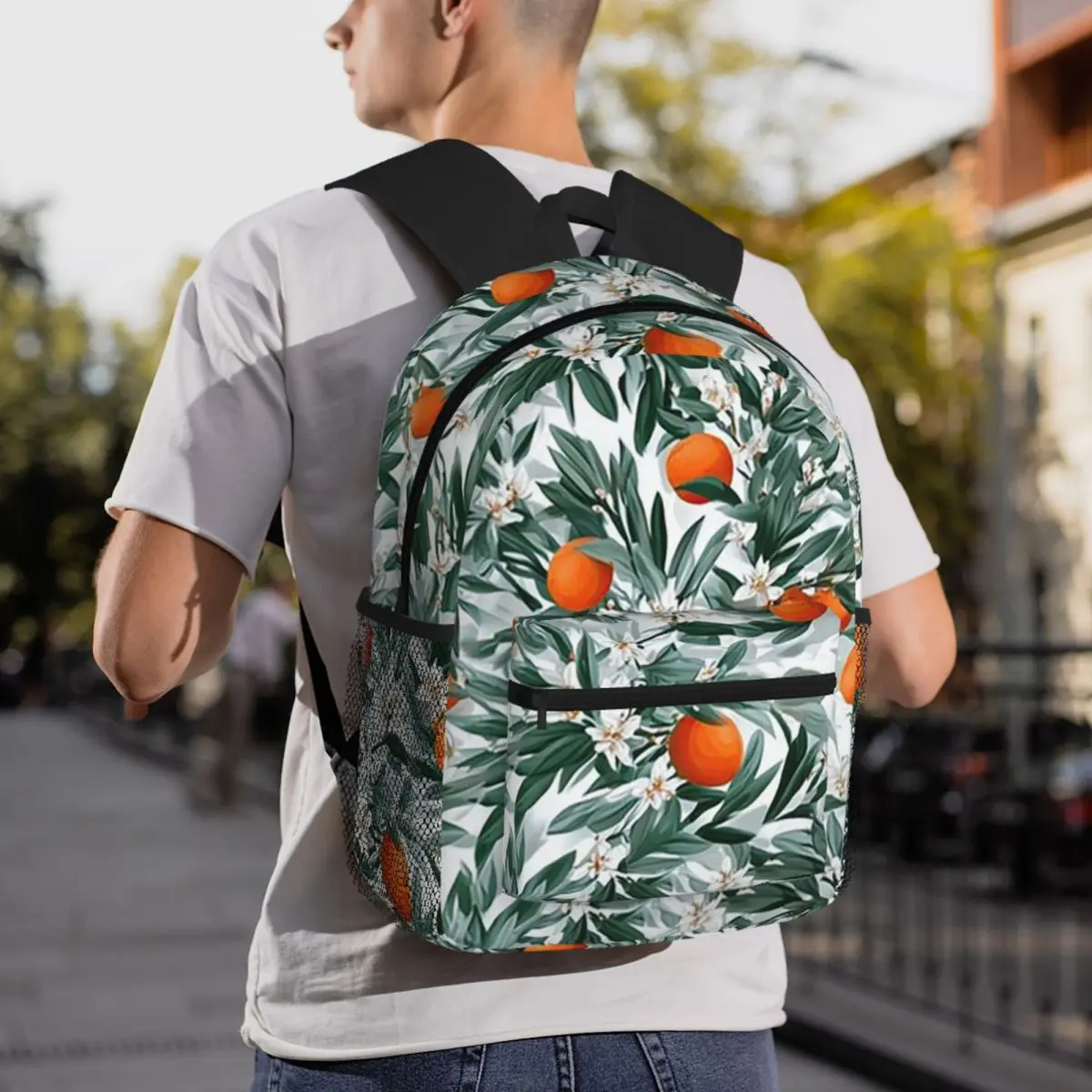 Detailed Orange Tree Branches Pattern Backpack Student BookBag Children School Bag Laptop Shoulder Bags for Boys Girls