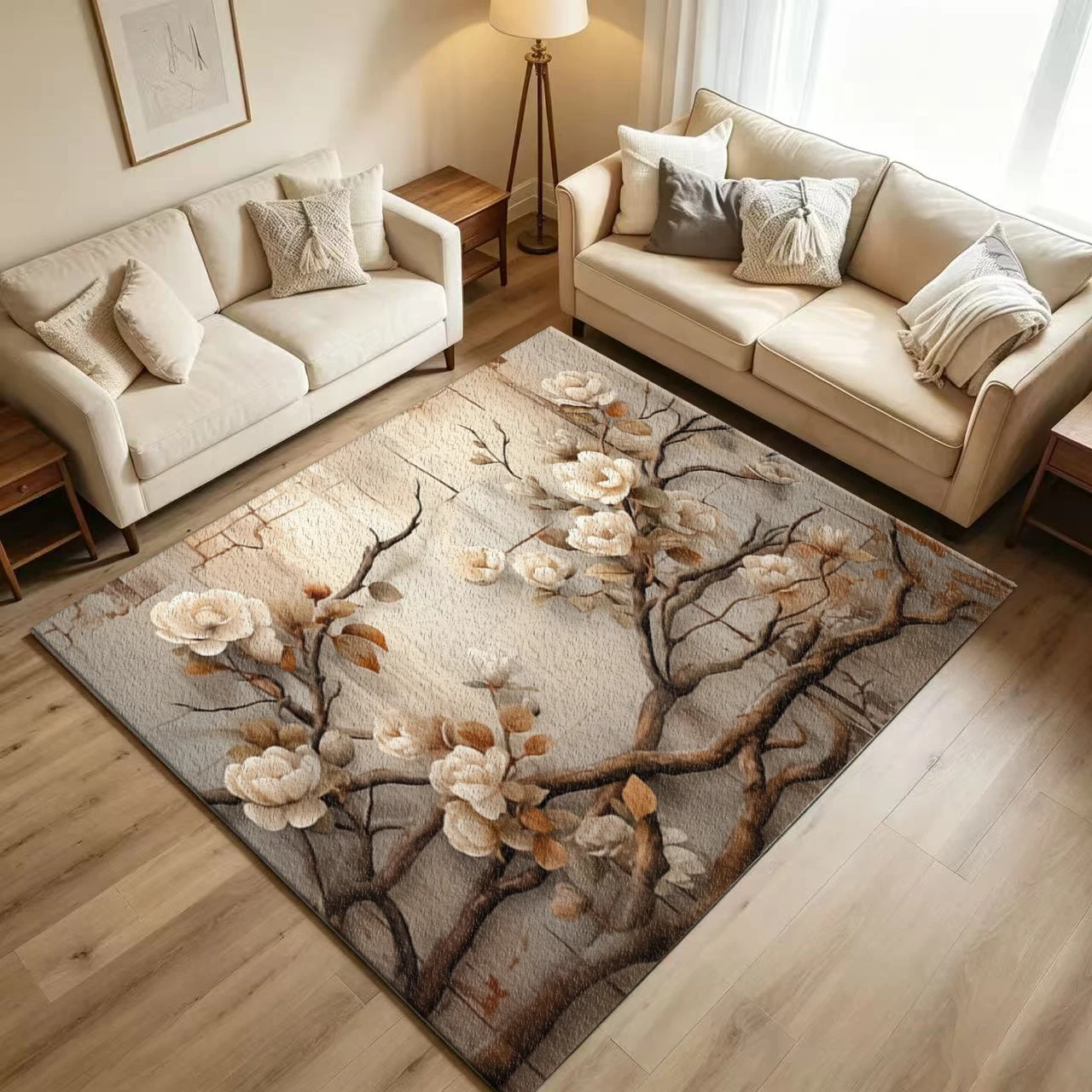 Vintage Magnolia Branch Carpet Retro Floral Carpet Floor Mat for Living Room Bedroom Artistic Floor Mat