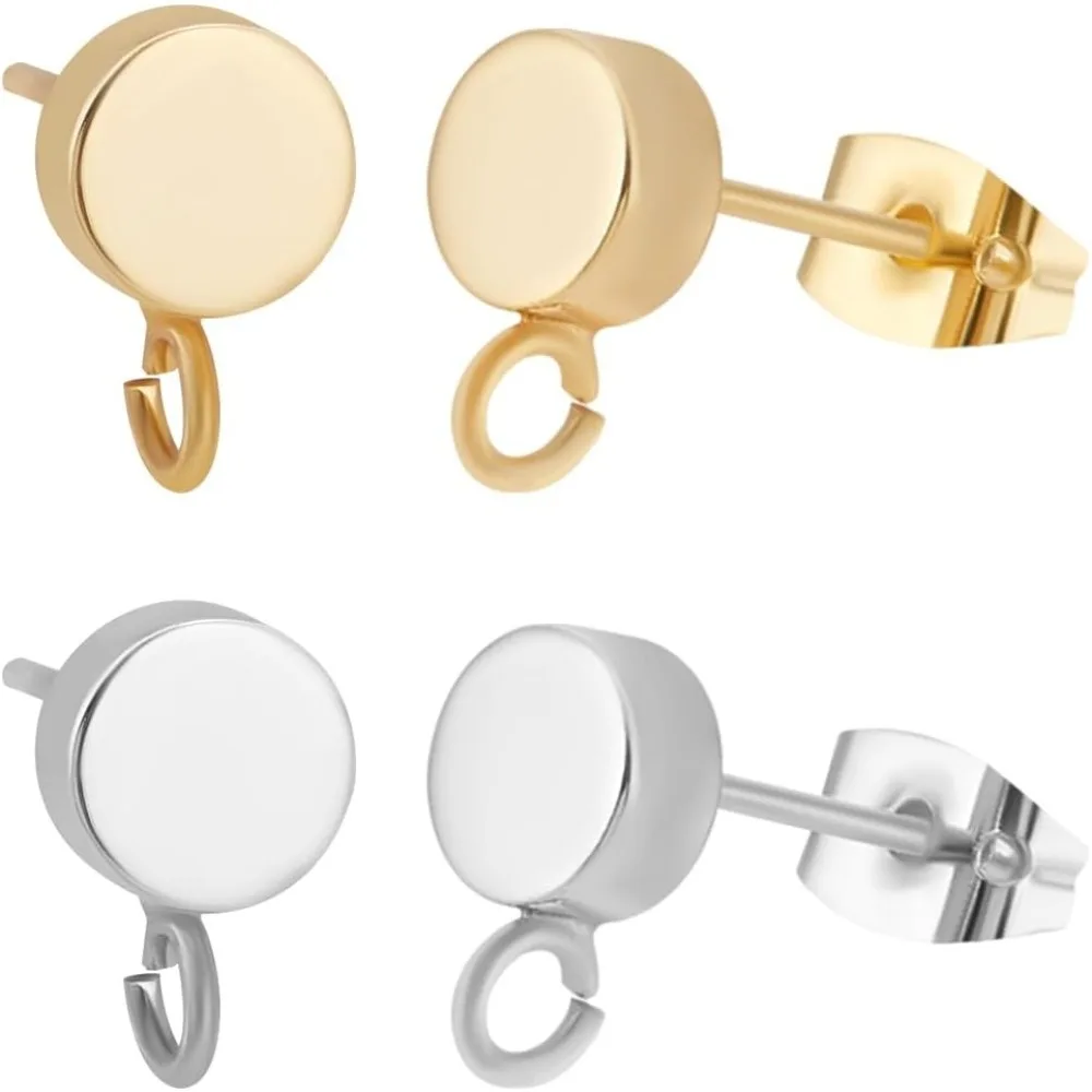 

20Pcs Flat Round Stud Earrings with Loop 18K Gold 925 Sterling Silver Plated Earring Posts Findings for Jewelry Making