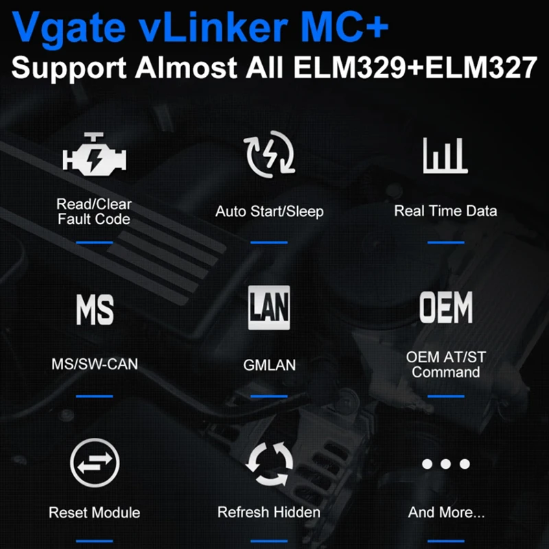 Original Vgate vLinker MC+ ELM327 V2.2 Car Diagnostic Tools Bluetooth4.0 For Android/iOS ELM 327 Auto OBD2 Code Reader Scanner