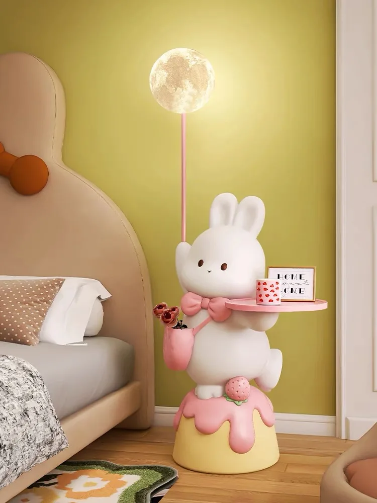 Cream Style Home Decor Cute Pink Rabbit Statue Tray Large Creative Living Room Girl's Room Bedside Floor Decorative Accessories