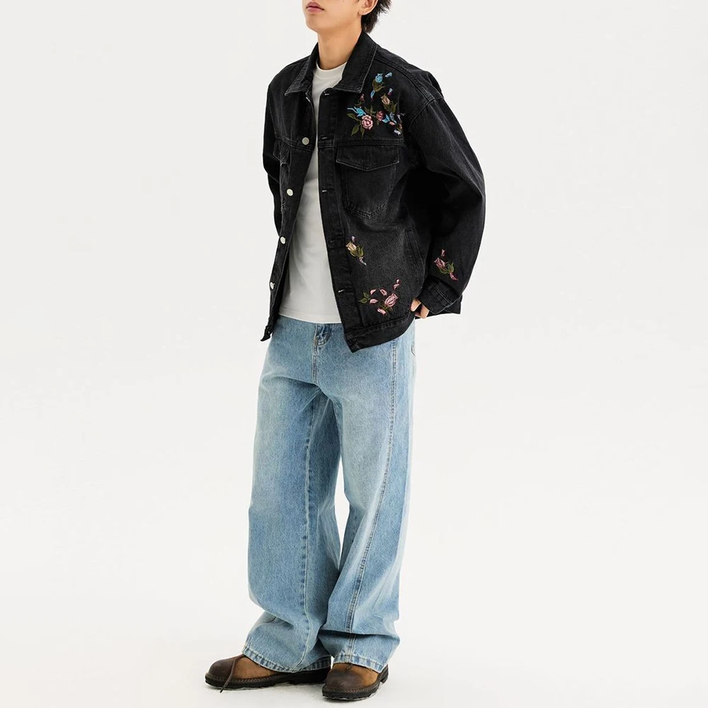 Y2k Spring Denim Jacket Floral Embroidery Jacket  Genderless Streetwear Fashion Casual Youth Outdoor Couple Top Unisex 2026 New