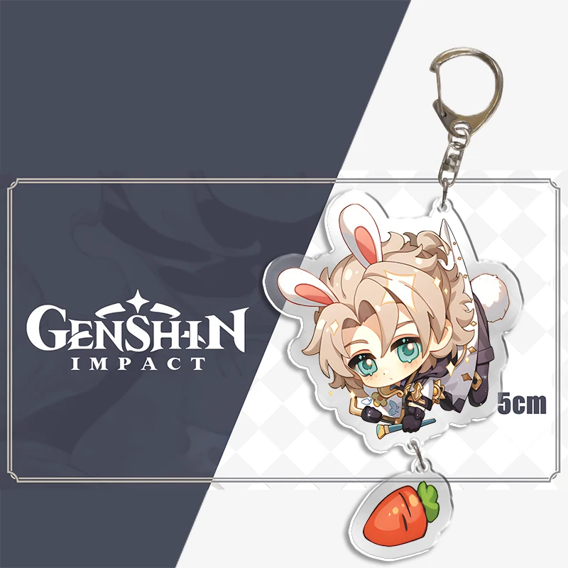 Genshin Impact Key Chain Ring Anime Bag Pendant Traveler Albedo Cute Figure Keyring Charm Custom Double Coated Acrylic Keychain