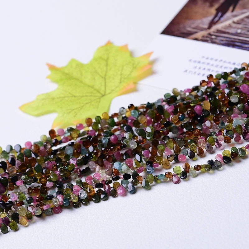 4A Natural Brazil Candy Tourmaline Water Dorp Loose Bead Handmade Stone Crystal DIY
