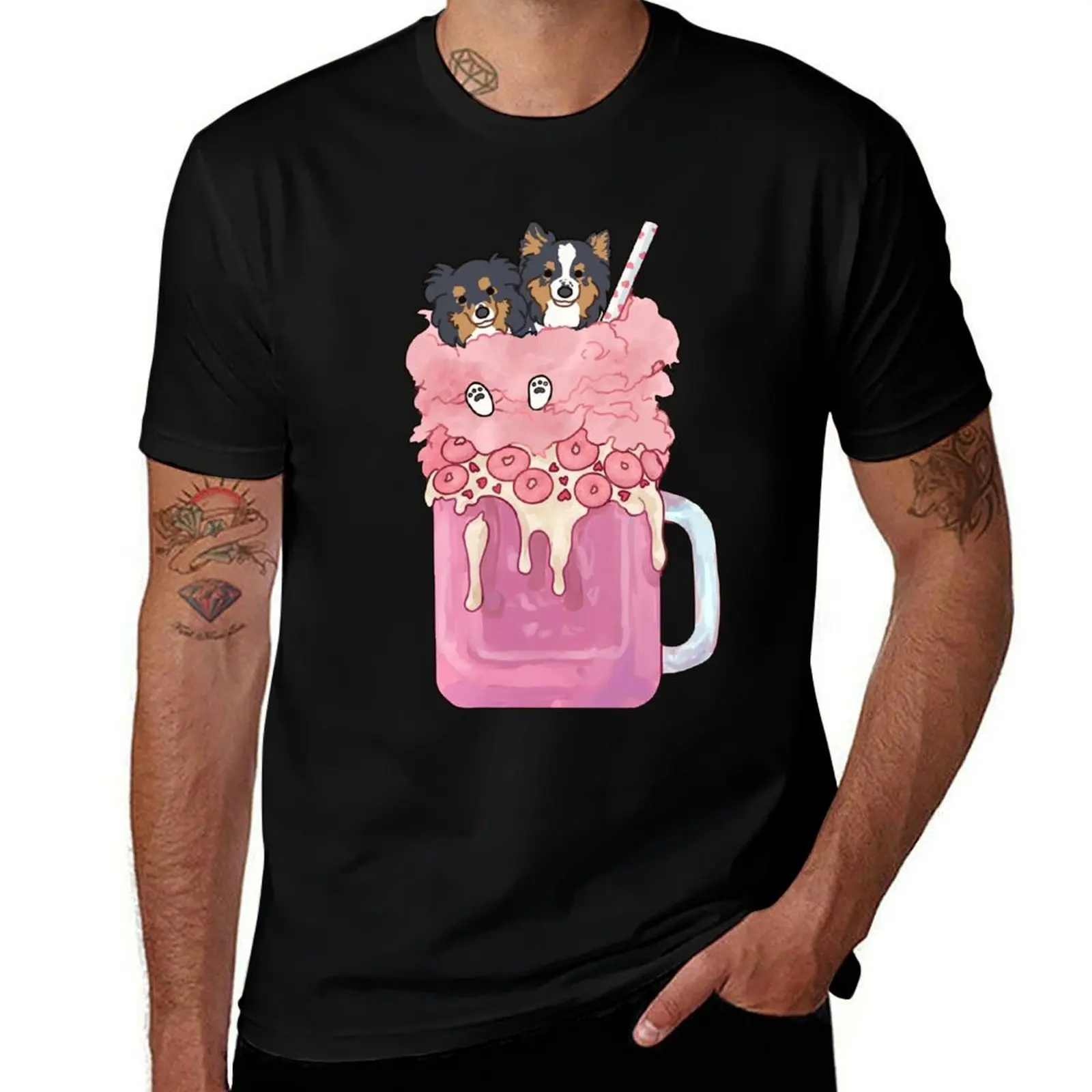 Shetland sheepdogs in Cotton candy pastel pink milkshake T-Shirt Basic Lightweight Short Sleeve Tee T-Shirt