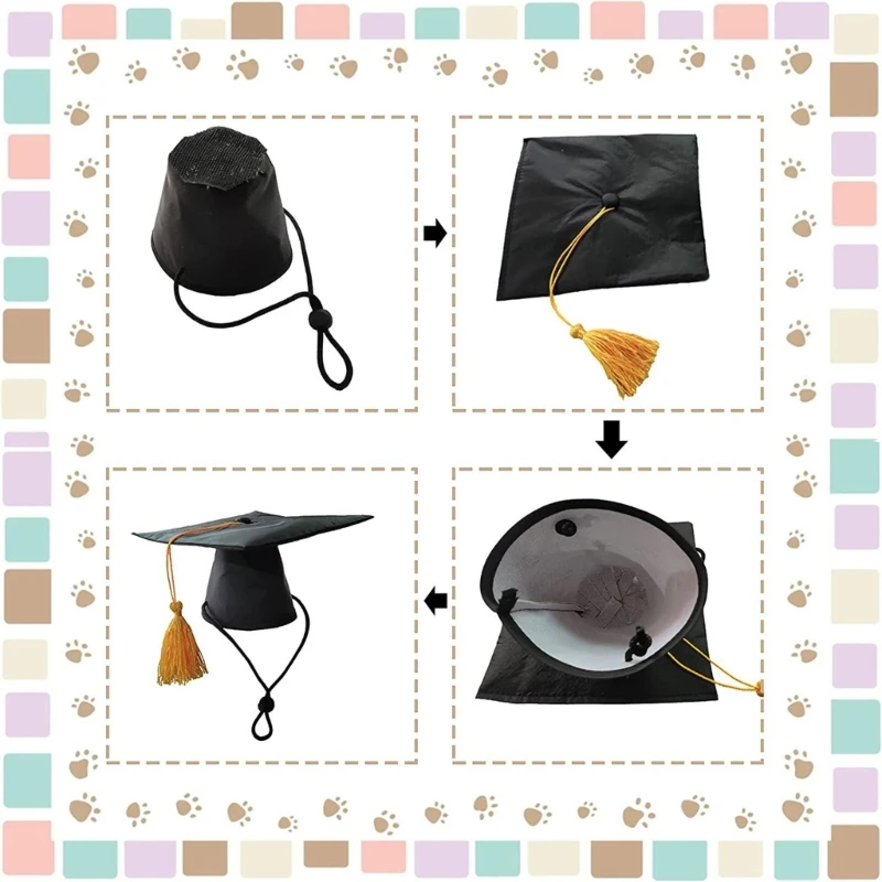 Small Dog Graduation Caps for Halloween Pet RolePlaying Hat Birthday Parties Hat Adjusting Belt Cat Graduation Hat Drop Shipping