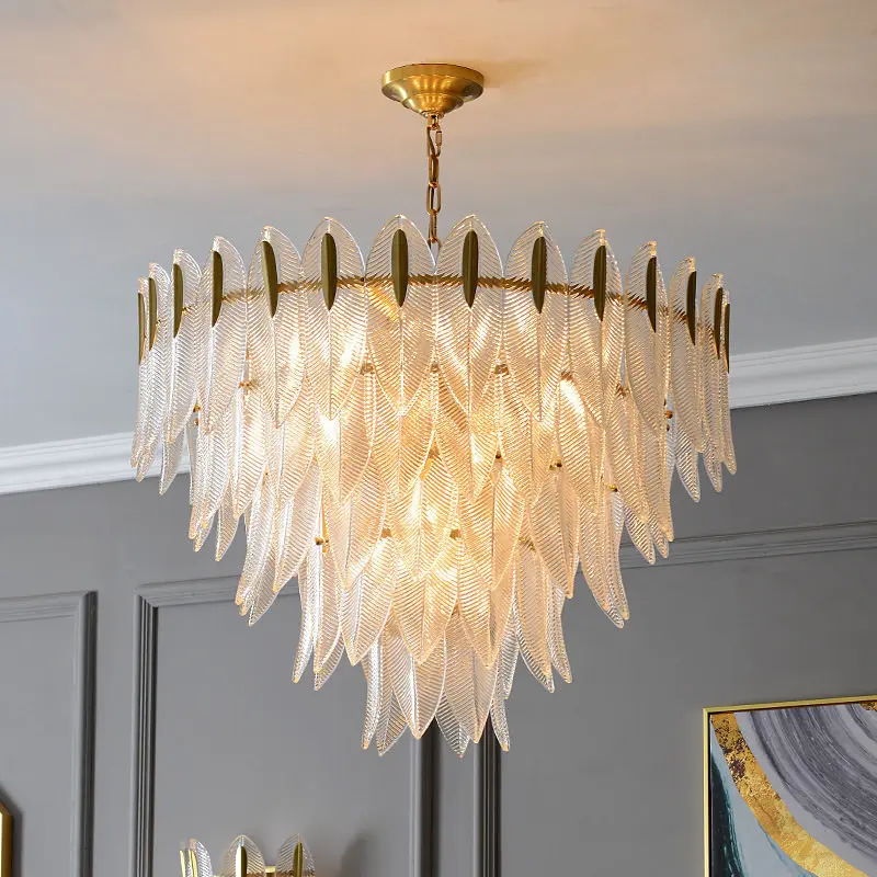 Luxury Living Room Chandelier Fashionable Bedroom Lamp Creative And Personalized Dining Room Glass Leaf Lighting Fixtures