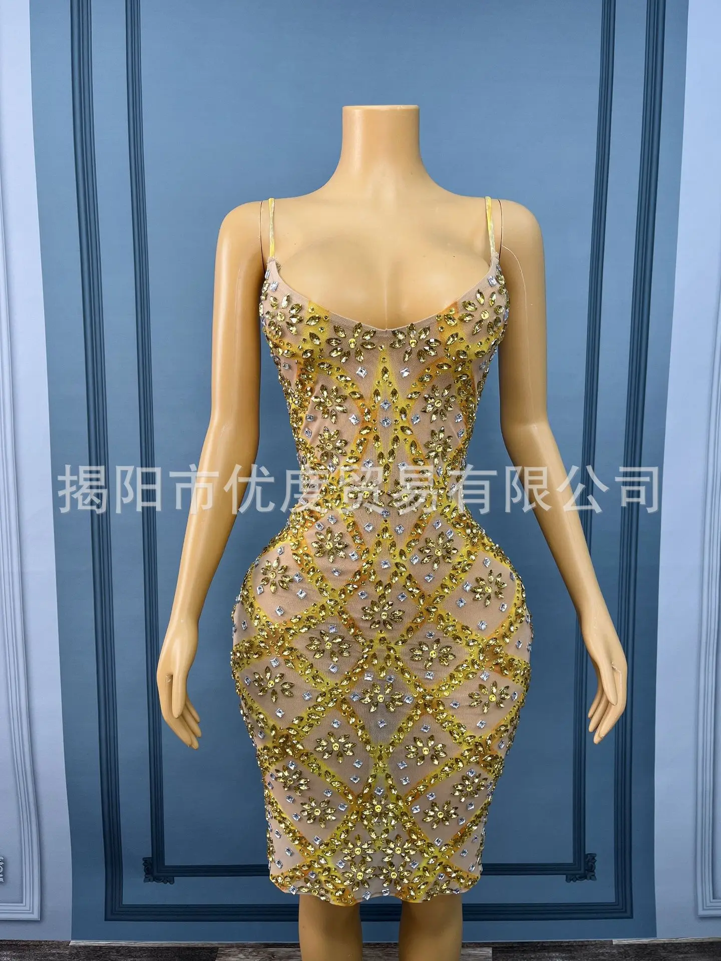 الذهب مثير حجر الراين زلة تنورة تمتد حفلة عيد ميلاد كوكتيل حفلة مرحلة الأداء زي أقحوان الشاي Abiti Da Festa