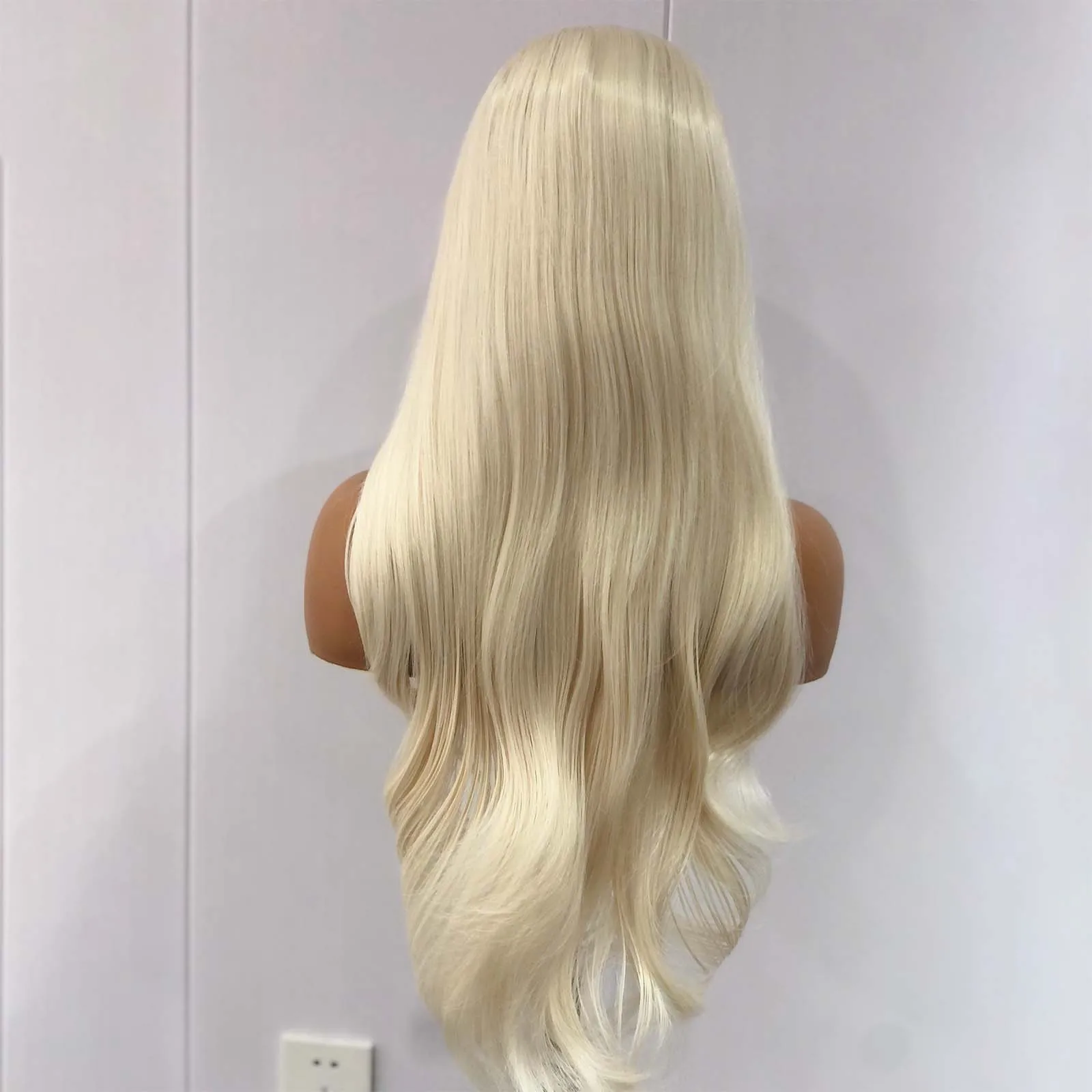 Peluca rubia platino para mujer, pelo sintético ondulado Natural con malla Frontal, largo y liso, color blanco, 13x4, fiesta