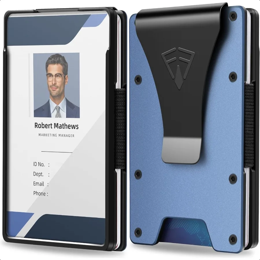 

Мужской кошелек с прозрачным держателем для удостоверений личности Тонкий мужской кошелек с технологией блокировки RFID 15, емкостью держателя карт, металлический Mon