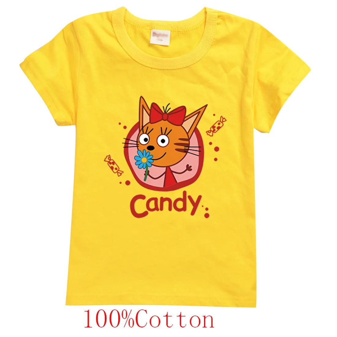 Cartoon Kid-e-cats T-shirt Kids Short Sleeves Tshirt Baby Girl Clothes Boys Three Happy Kitten Cats T Shirts Children's Clothing