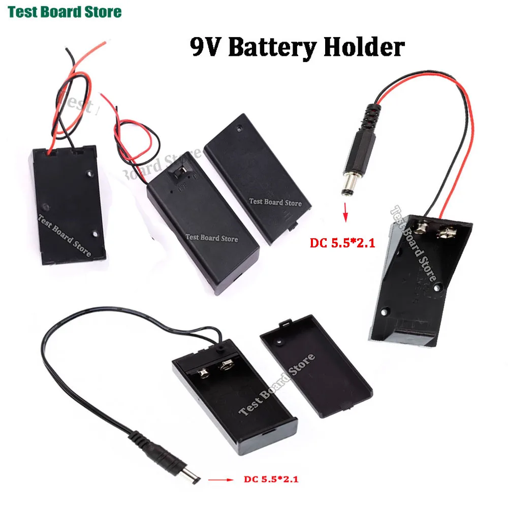 

9V Battery Holder 9V Battery Box Clip Holder With Wire Lead ON/OFF Switch Cover Case With 5.5x2.1mm plug