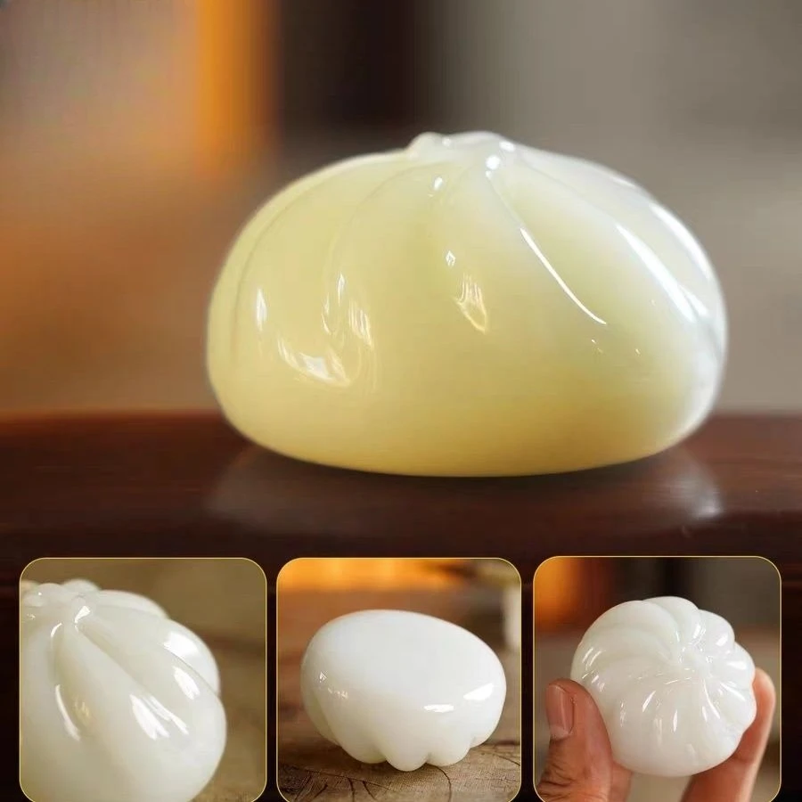 White Jade Bun Shape Paperweight  Calligraphy Brush Rest Desk Decor Chinese Style Home Office  Gift Box Handmade Carved Statu