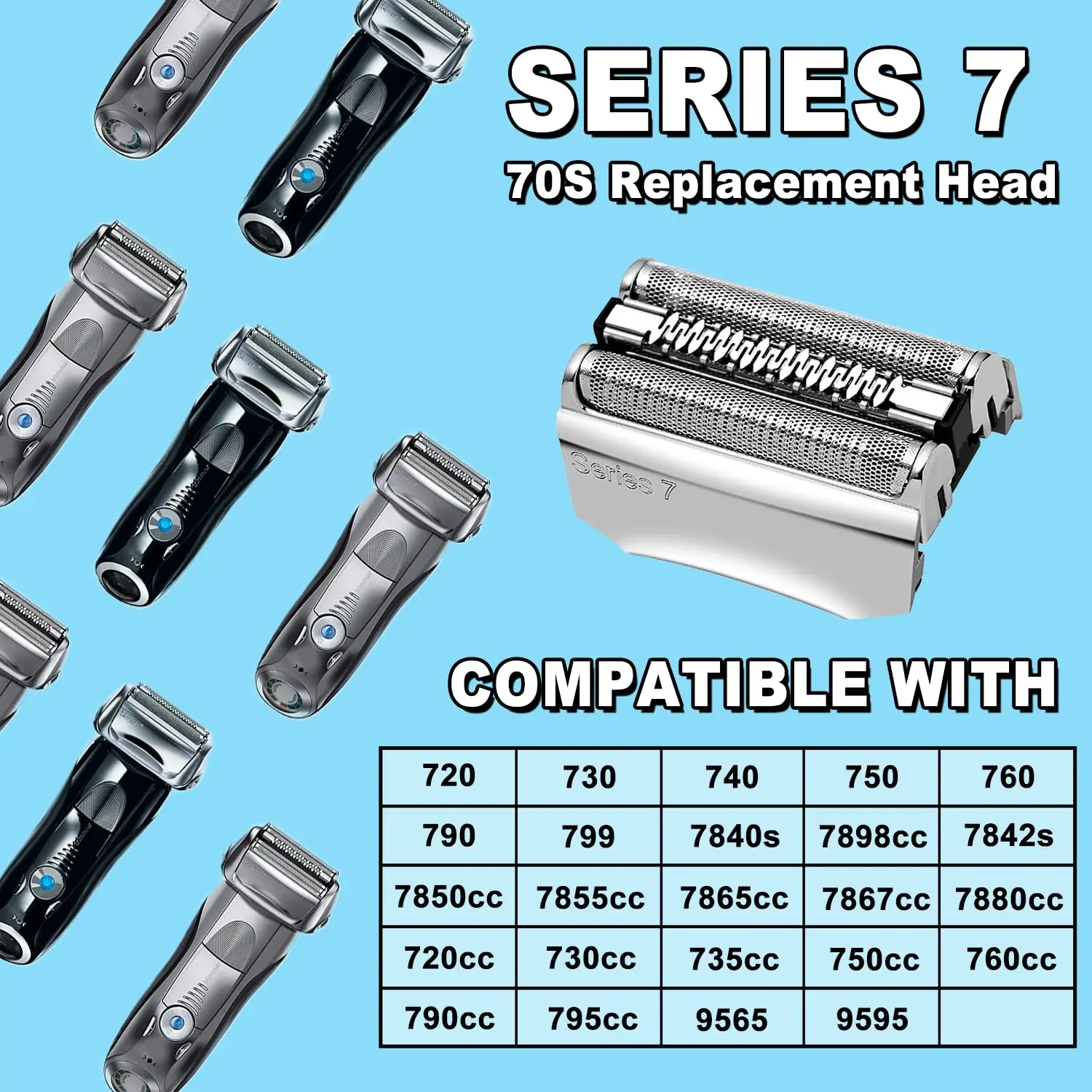 70S Series 7 رأس شفرة بديلة لسلسلة براون 7 720، 720s-3، 720s-4، 720s-5 720، 730، 9565، 9566، 9781، 9782، 790cc-4، 79