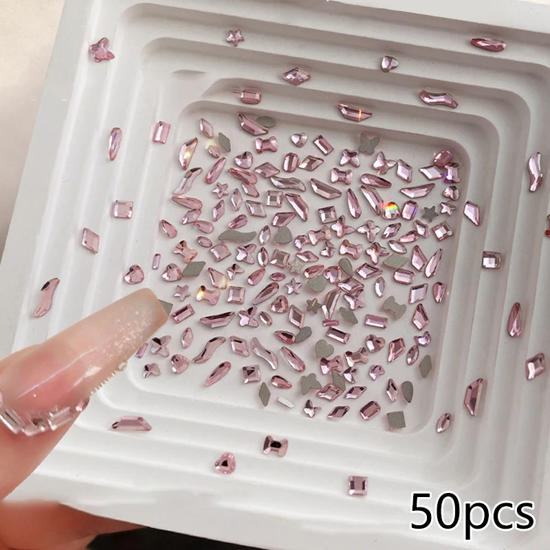 

50PCS Sparkle Mini Flatback Diamonds Various Shapes Nail Art Rhinestones Decorations Manicure Charms
