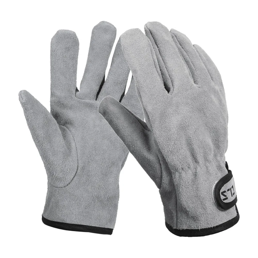 1 Pair Sturdy Cowhide Leather Heat Proof Gloves Wear Proof Easy To Clean BBQ Gloves Thick Protective Gloves For Camping