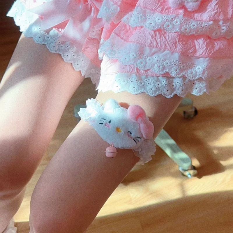 

Cartoon Pattern HelloKitty Bell Changeable Elastic Necklace Leg Ring Sweet and Cute Role-playing Lace Edging Y2K Accessories