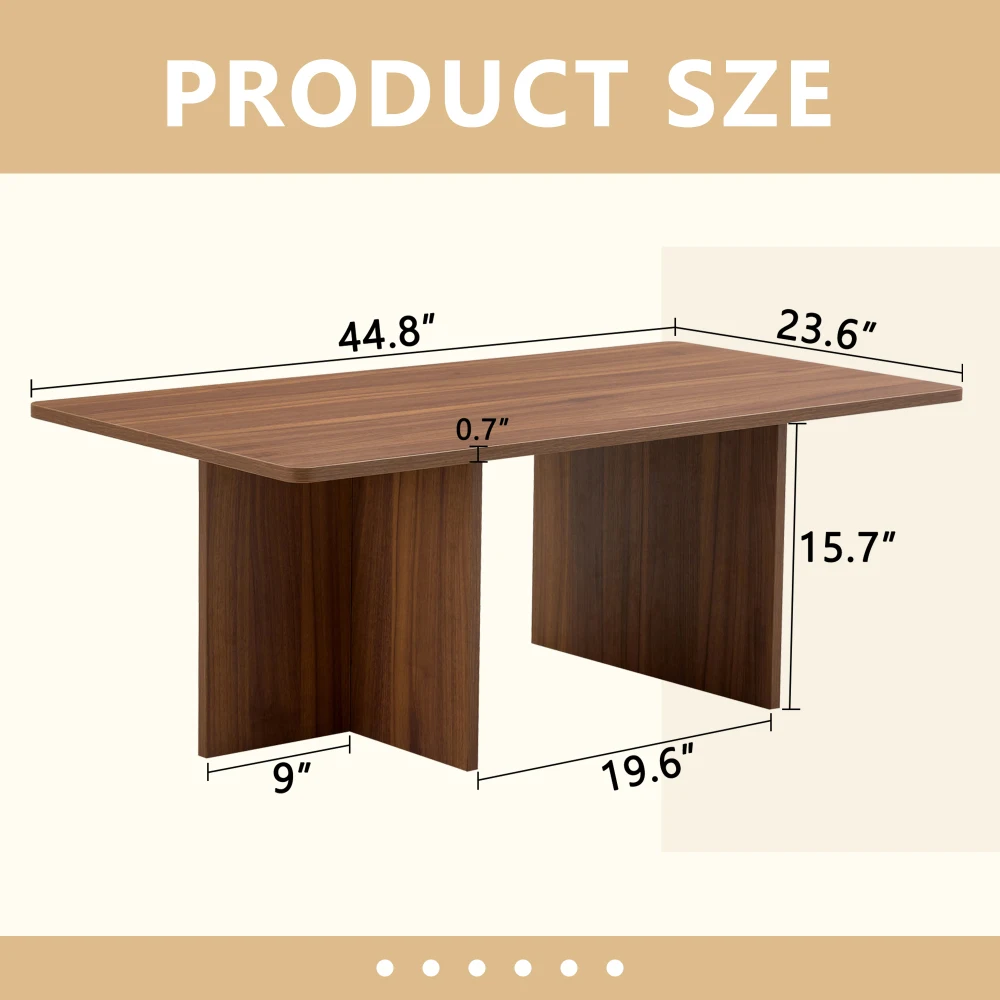 44.8 Inch Walnut Wood Grain MDF Coffee Table Modern Luxury Stable Triangular Support The Coffee Table Is Made of Medium Density