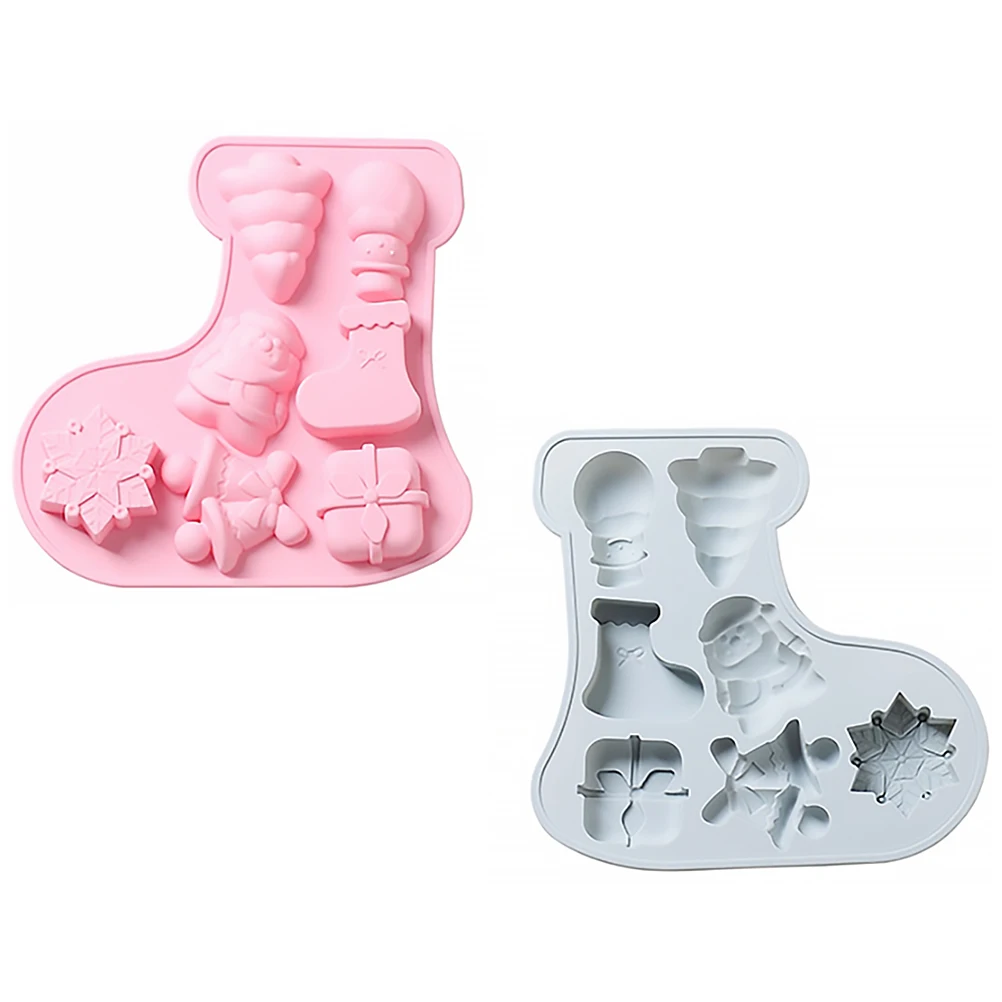 

2pcs Silicone Baking Mold Snowman Sock Pattern Christmas Chocolate Heat Resistant Food Grade Non-Stick Easy Release