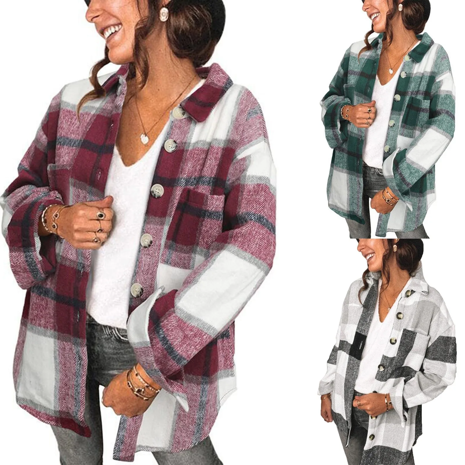 

Women's Overcoat Classic Button Down Plaid Print Winter Long Sleeve Lapel Lapel Pullovers Woman Clothing Cardigan Work Wear